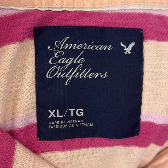 American Eagle Pink & Cream Striped Polo Shirt Women's XL Slim Fit (Runs Small) - Picture 9 of 9